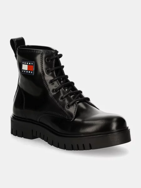 Кожени кубинки Tommy Jeans TJW LACE UP BOOT с платформа черно