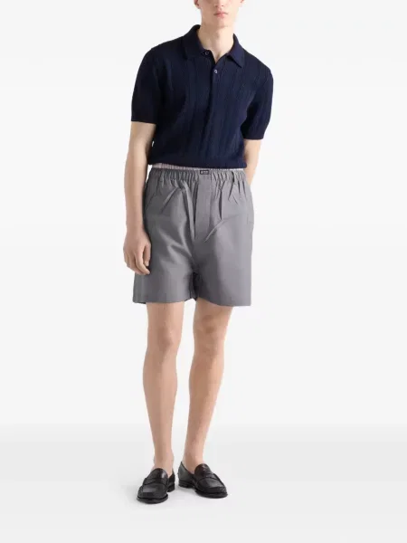 Scurt tricou polo Prada ajurat albastru