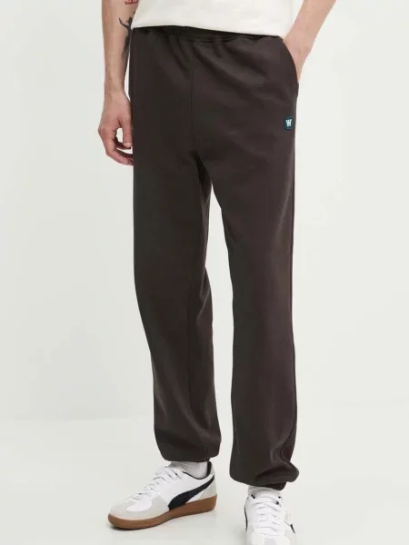 Спортен панталон Wood Wood Cal Joggers с изчистен дизайн кафяво