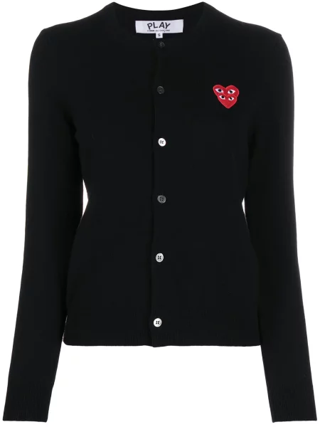 Cardigan Comme Des Garcons Play de lână cu motiv cu inimi negru