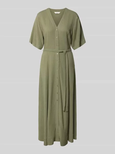 Sukienka lniana o kroju regular fit z dekoltem w serek model VIVA' Selected Femme