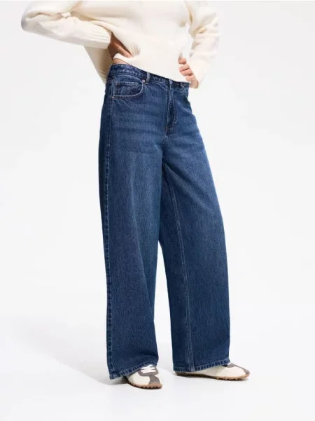 Reserved Blugi wide leg comfort metalizat albastru