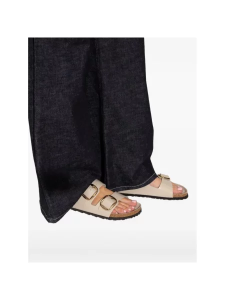 Klapki Birkenstock skórzane na sprzączkę beżowe
