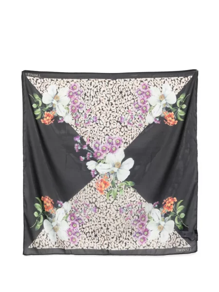 Fular Twinset cu model floral cu imagine negru