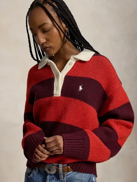Polo Ralph Lauren WOOL RWS-SWEATER-RUGBY pulover cu lână pentru femei
