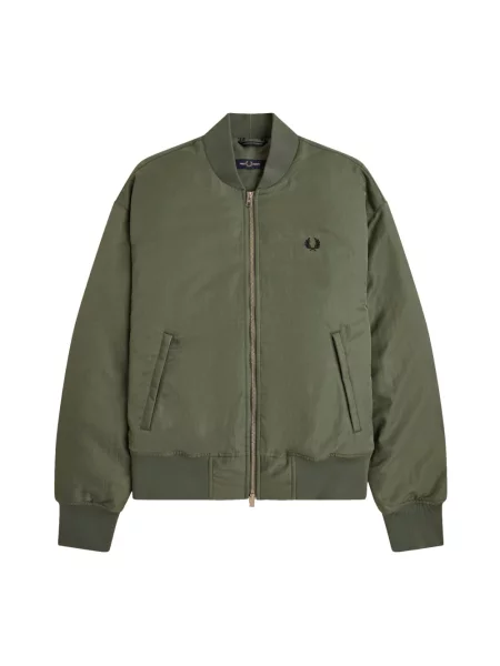 Lniany ocieplany kurtka bomber Fred Perry zielony