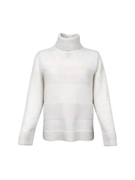 Dzianinowy sweter z golfem D.exterior w grochy biały
