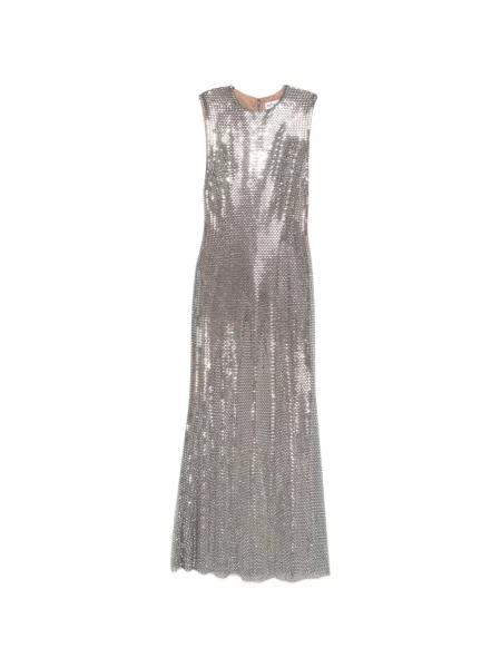 Maxi rochie maxi Self-portrait fără mâneci de costum argintiu