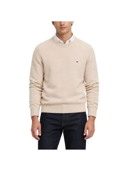 Pulover Tommy Hilfiger cu decolteu rotund alb