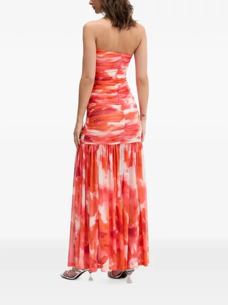 Rochie maxi Bardot cu model floral cu imagine portocaliu