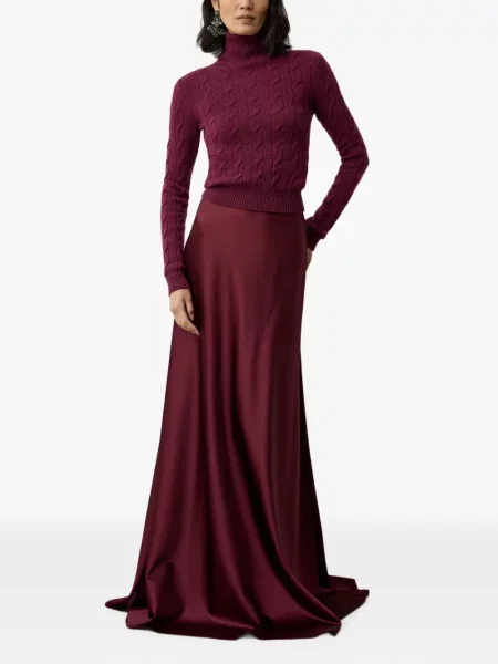 Fusta maxi Ralph Lauren Collection din satin roșu