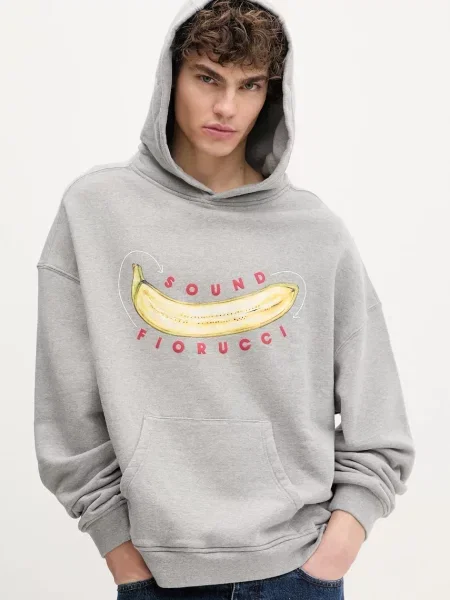 Fiorucci hanorac de Banana Sound Print Relaxed Fit Hoodie barbati cu glugă cu imprimeu gri