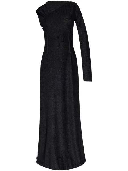 Rochie maxi Y-3 cu dungi cu un umăr gol de costum negru