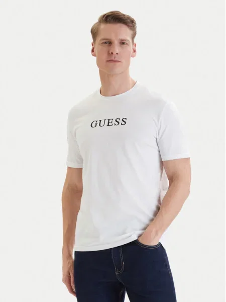 GUESS Tricou negru murdar / natural alb