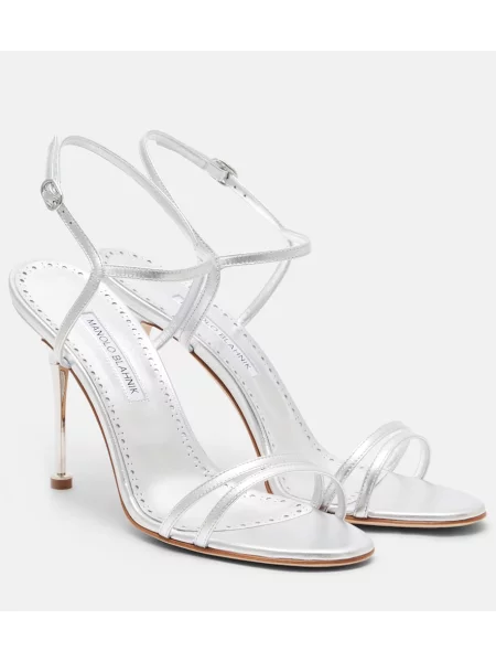 Sandale Manolo Blahnik din piele argintiu