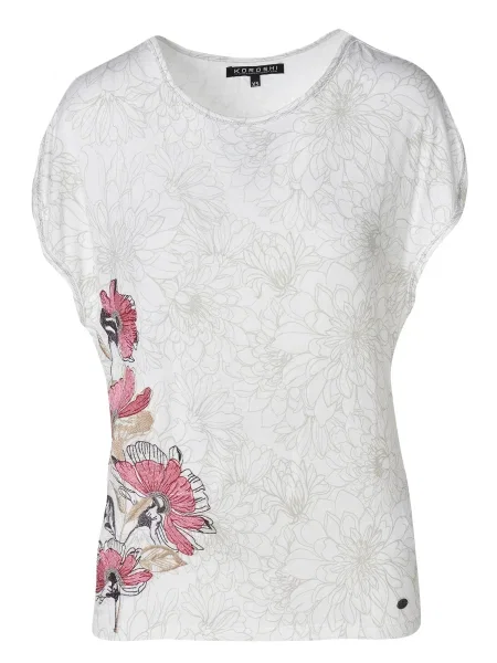 KOROSHI Tricou kitt / gri / roșu rodie alb