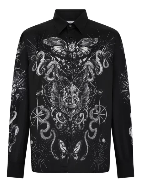 Cămașă Philipp Plein de mătase cu imagine negru