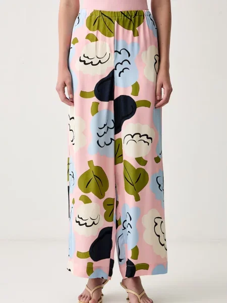 Marimekko pantaloni wide leg pentru femei din vâscoză roz