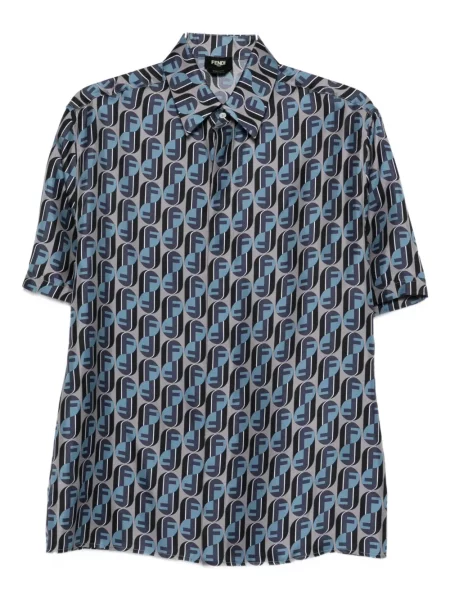 Копринена риза Fendi с принт сиво