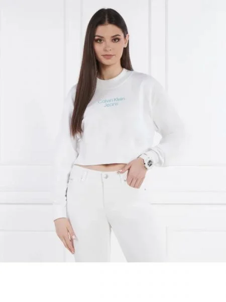 CALVIN KLEIN JEANS Hanorac STACKED INSTITUTIONAL | Cropped Fit alb