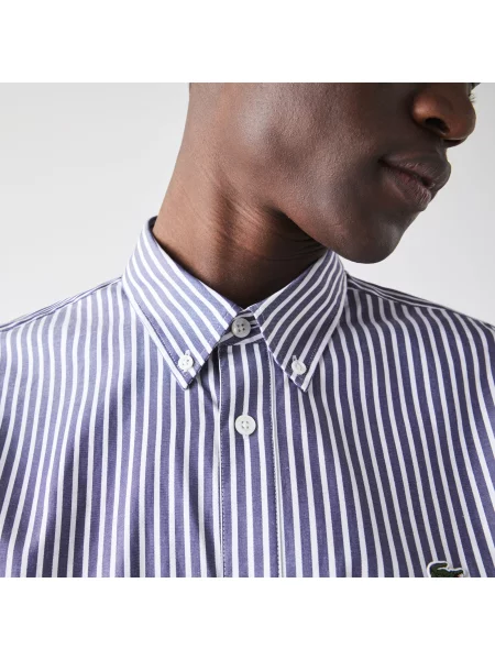 Lacoste Koszula Z Bawełny W Paski Regular Fit szara