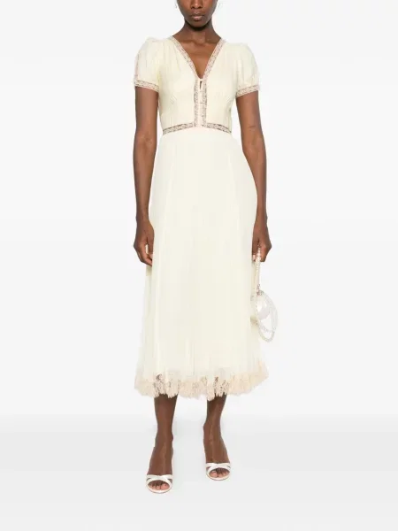 Rochie midi Self-portrait din dantelă galben