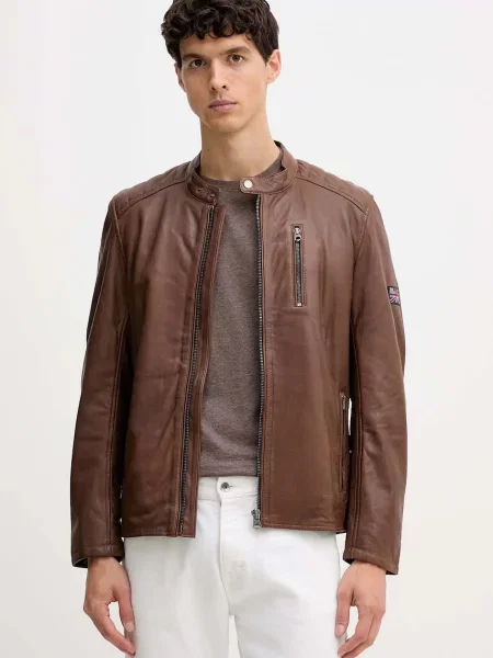 Кожено яке Pepe Jeans преходен модел кафяво