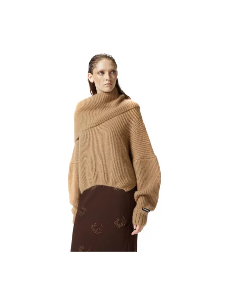 Dzianinowy sweter z golfem Pinko beżowy