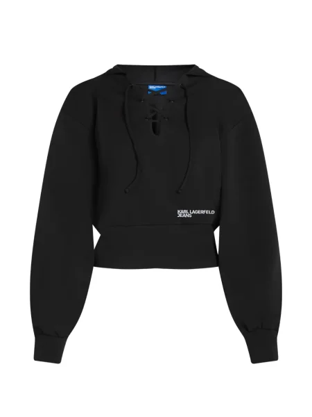 Hanorac cu glugă Karl Lagerfeld Jeans cu șireturi din dantelă negru