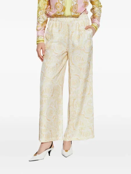 Pantaloni Versace cu model floral alb