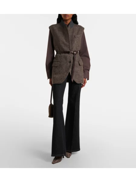 Vestă Brunello Cucinelli de lână cu model herringbone maro