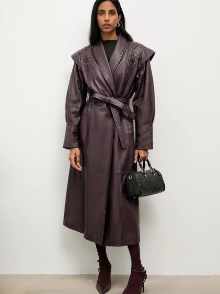 Шкіряний плащ Answear.LAB бордовий