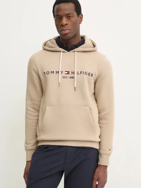 Суичър с качулка Tommy Hilfiger с качулка с апликация бежово