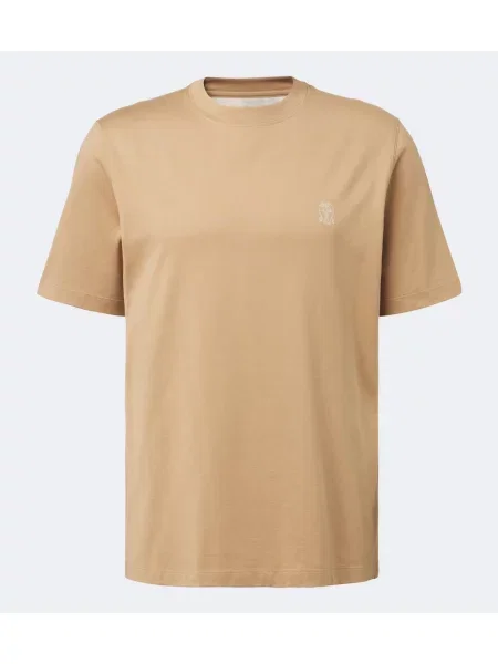 Tricou Brunello Cucinelli din jerseu cu autograf bej