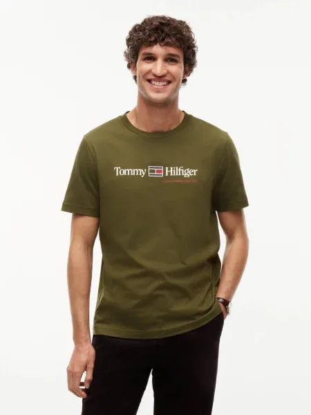 TOMMY HILFIGER Tricou Brand Love verde alb