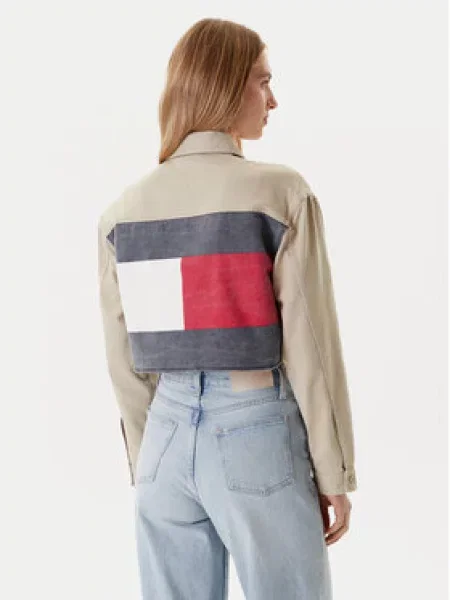 Tommy Jeans Džinsinė striukė Flag smėlio