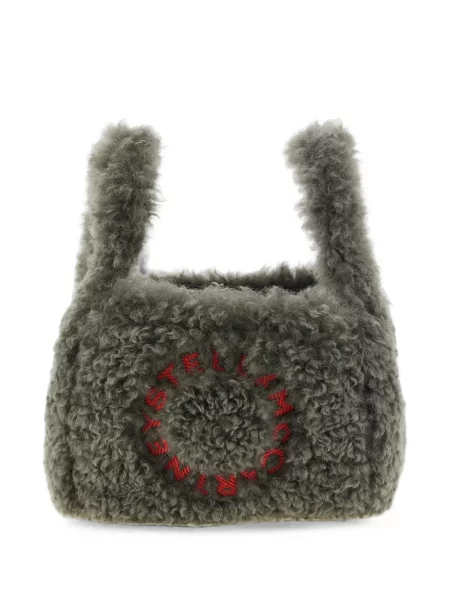 Geantă Stella Mccartney cu broderie din piele de oaie gri