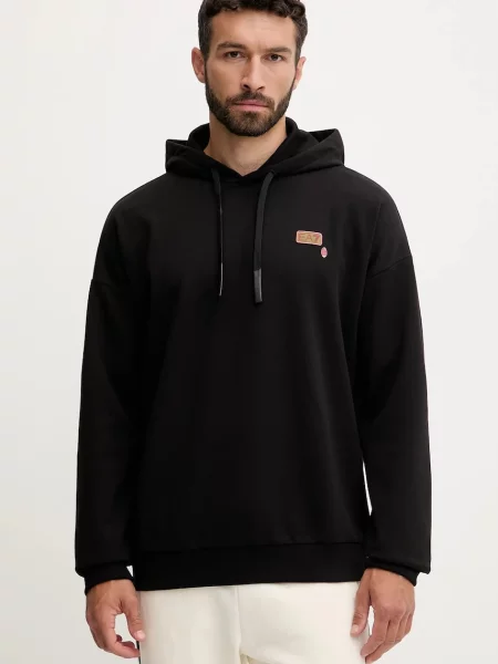 Mikina Emporio Armani s kapucí s potiskem černá