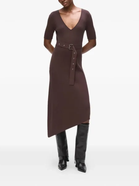 Rochie midi Karl Lagerfeld cu decolteu în V până la genunchi de costum maro