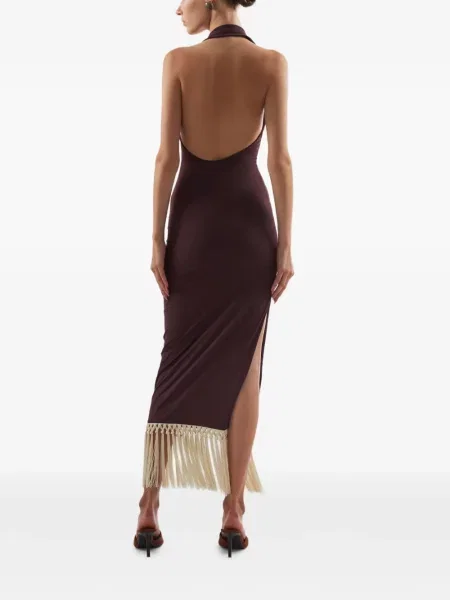 Gulerat rochie midi Taller Marmo cu franjuri maro