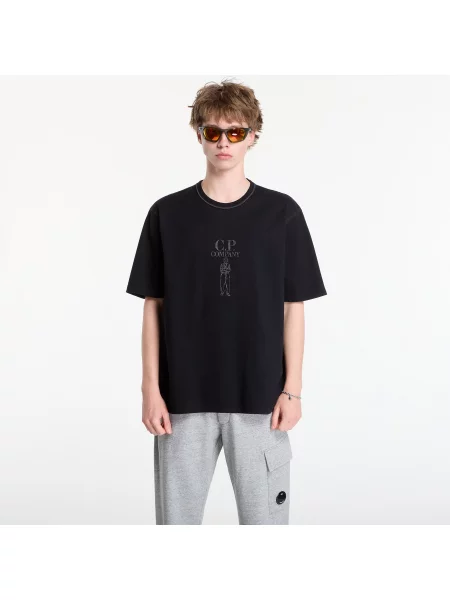 Tricou C.P. Company Mercerized Jersey Twisted Short Sleeve Logo T-Shirt Black L negru