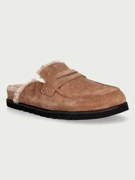 Dune London loafers slip-on pentru femei din piele întoarsă Goldy maro
