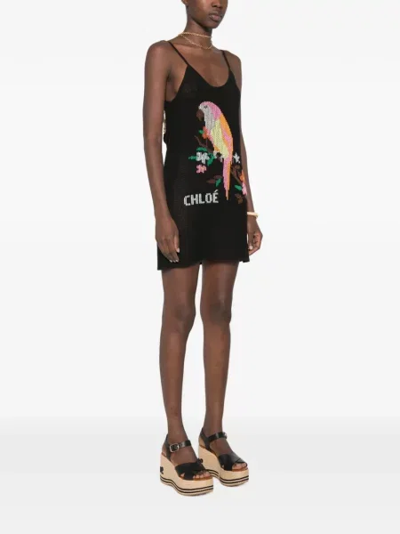 Rochie mini Chloé cu broderie tricotate negru