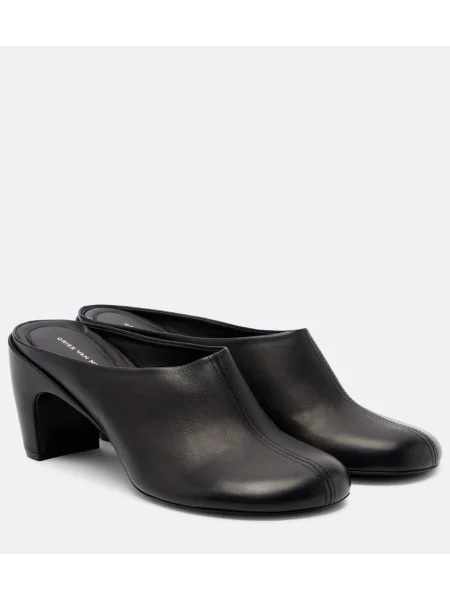 Papuci tip mules Dries Van Noten din piele negru