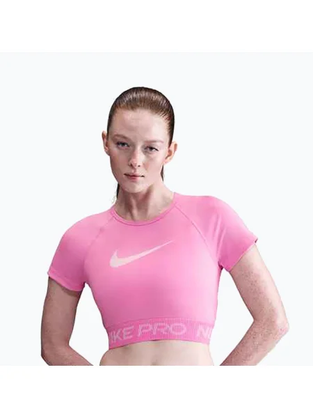 Top de antrenament pentru femei Nike Pro Dri-Fit Graphic Cropped playful pink/pink foam/white alb