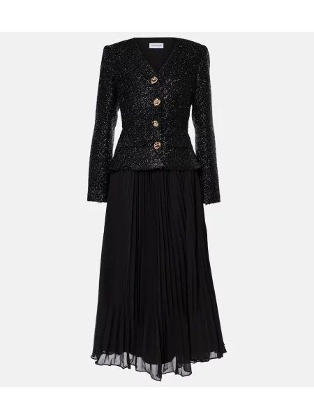 Midi obleka Self-portrait iz šifona črna