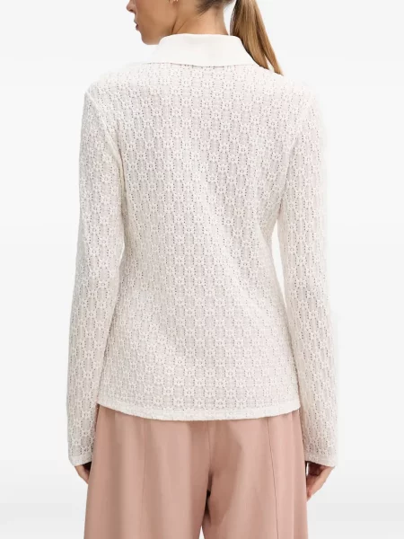 Lung tricou polo Sisley tricotate alb