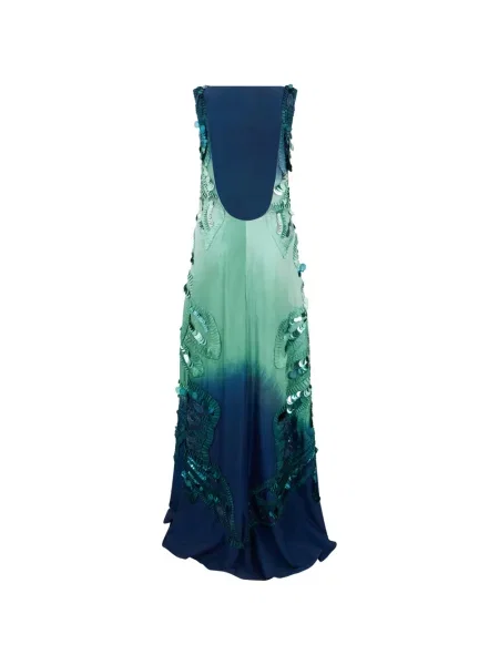 Rochie maxi Alberta Ferretti cu paiete de mătase albastru