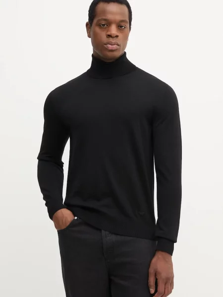 Vlněný svetr Emporio Armani pánský s golfem černá