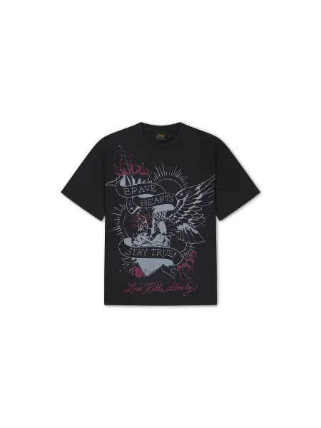 Ed Hardy Tricou Brave Hearts Stay True gri deschis / roșu negru